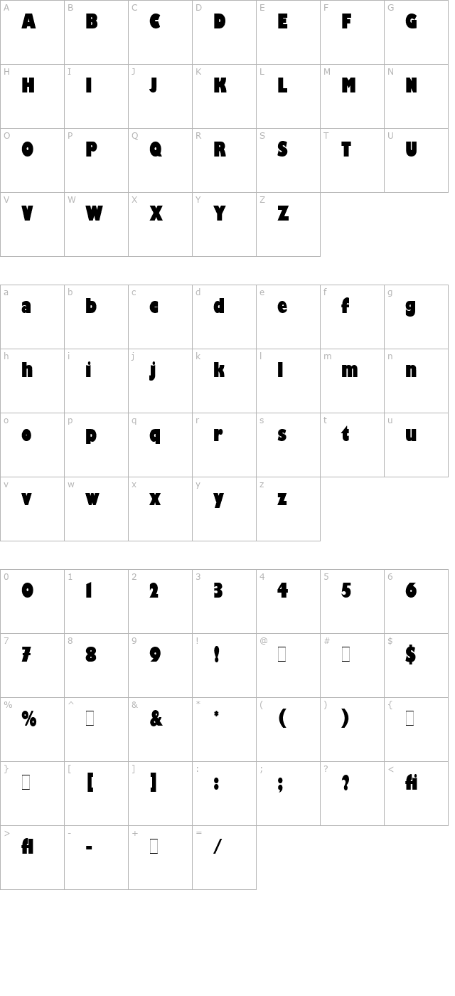 Gill Kayo Condensed LET Plain1.0 character map