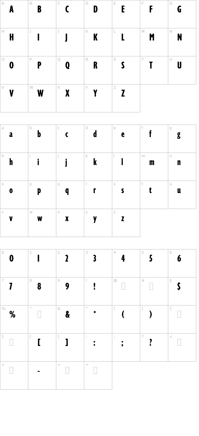 GillDisplayCompressedPlain character map