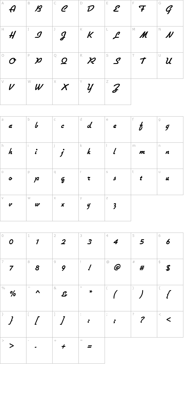 GilliamScript Bold character map