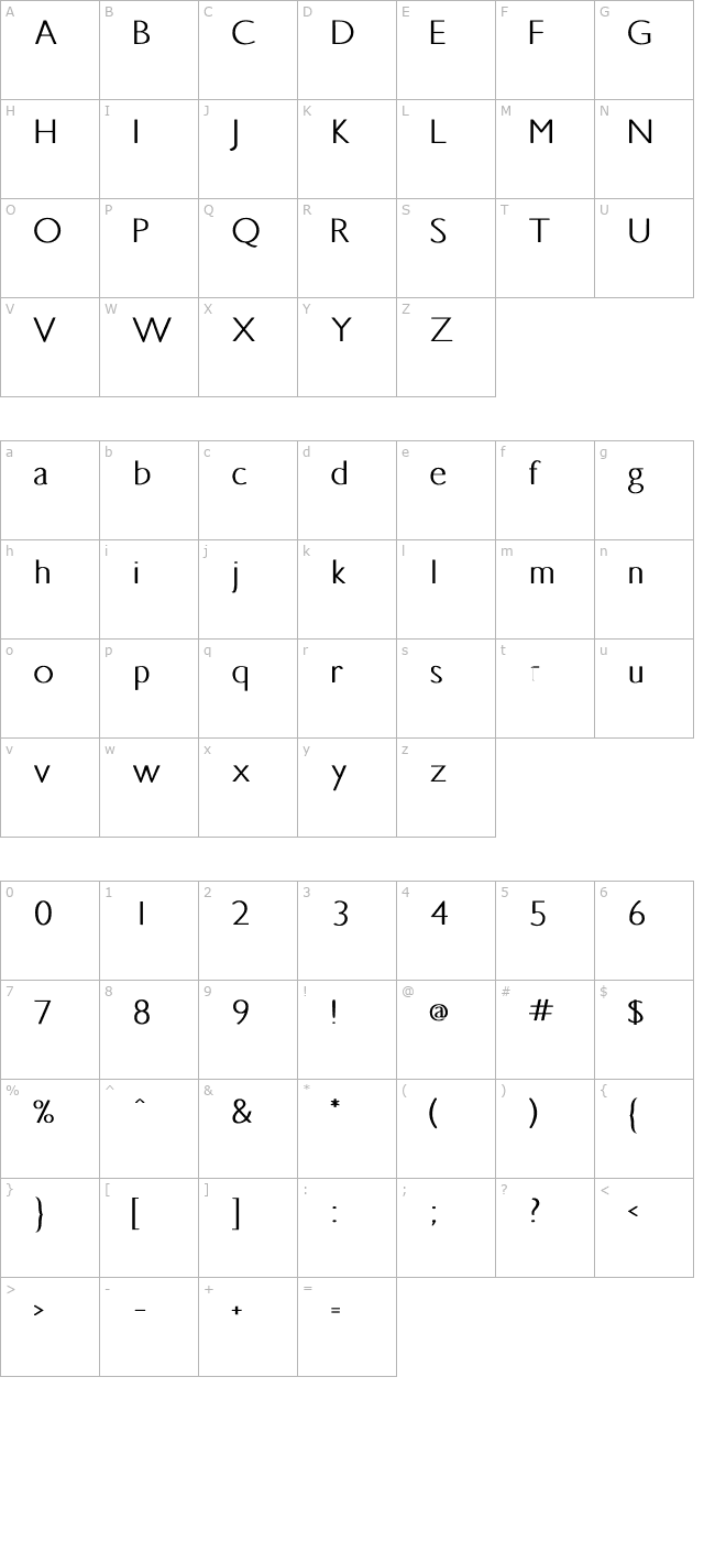 Gilligan Bold character map