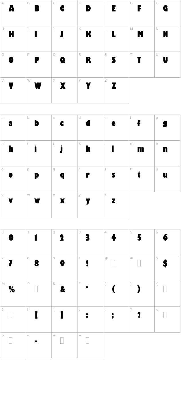 GillKayoCondensedPlain character map