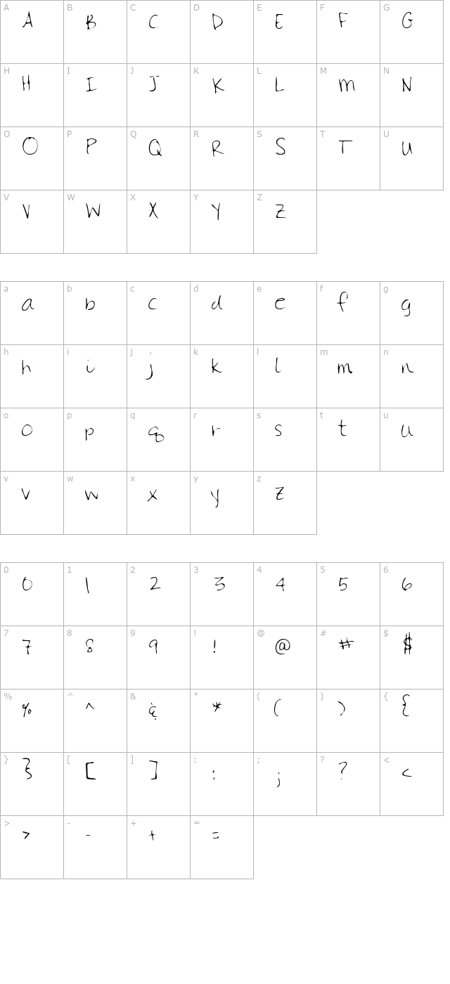 ginashand-regular character map