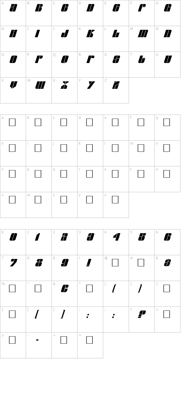 glaseritalic character map