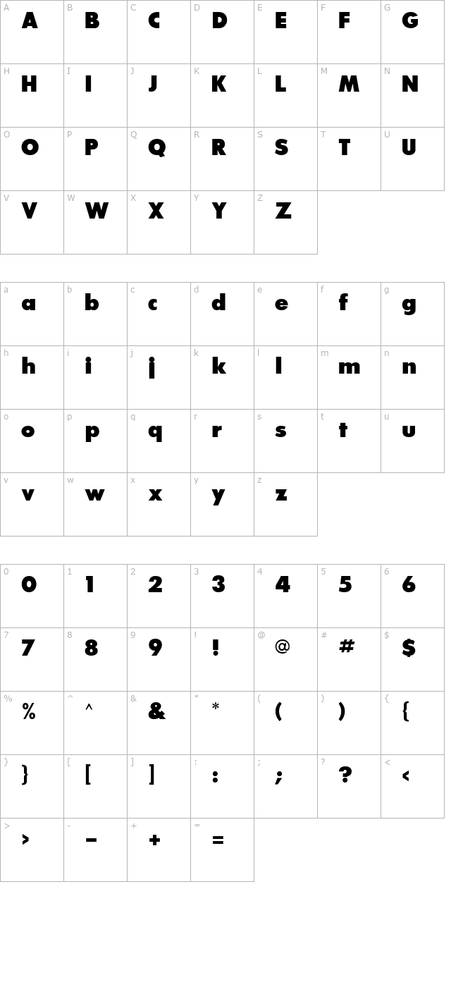 Glasnost Extra Bold character map