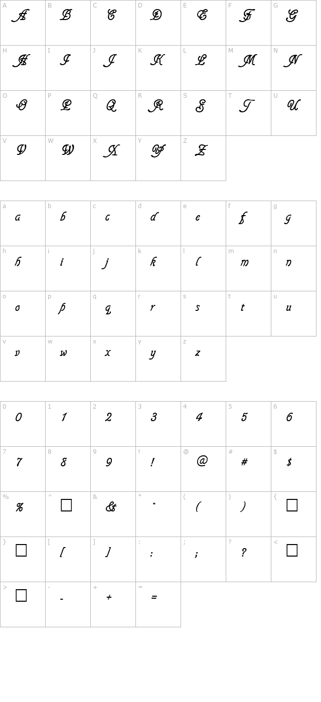 Glasshouse Regular character map