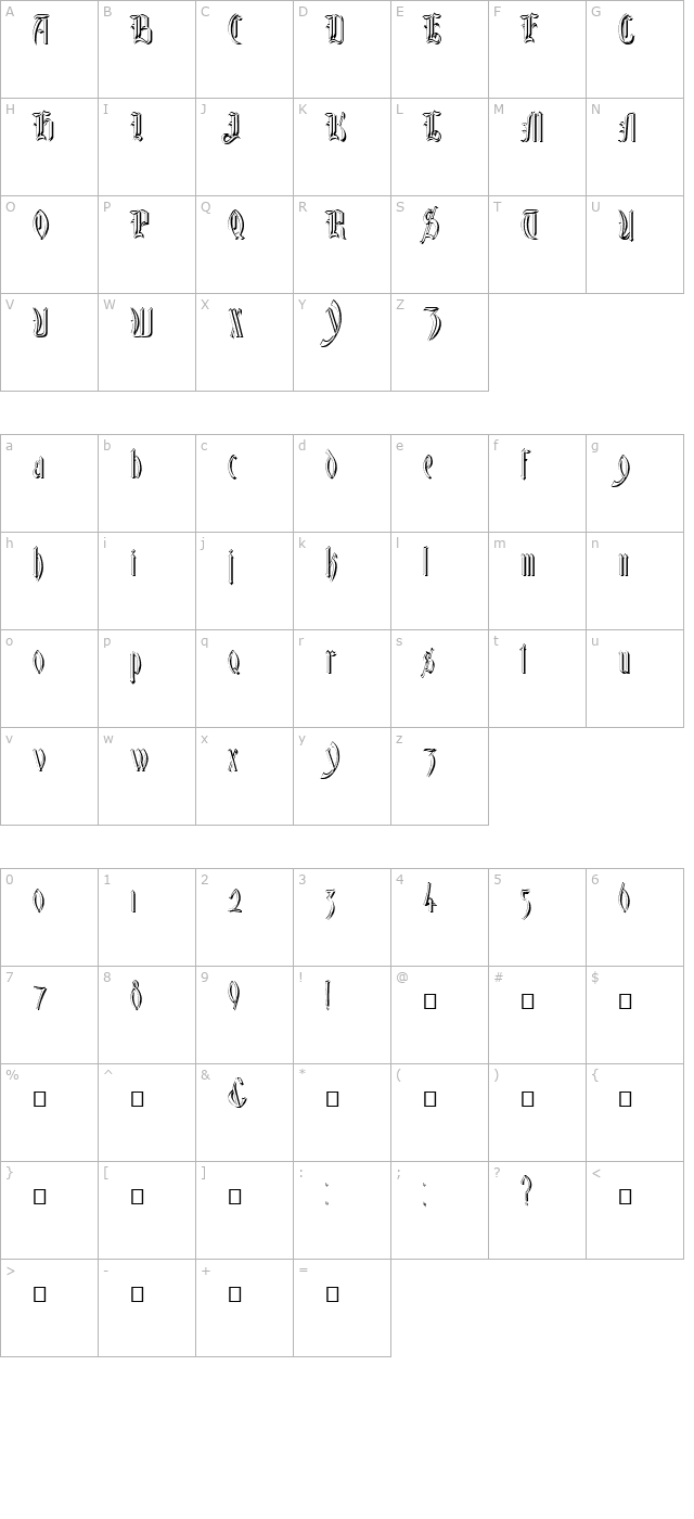 Glastonbury Shadow character map