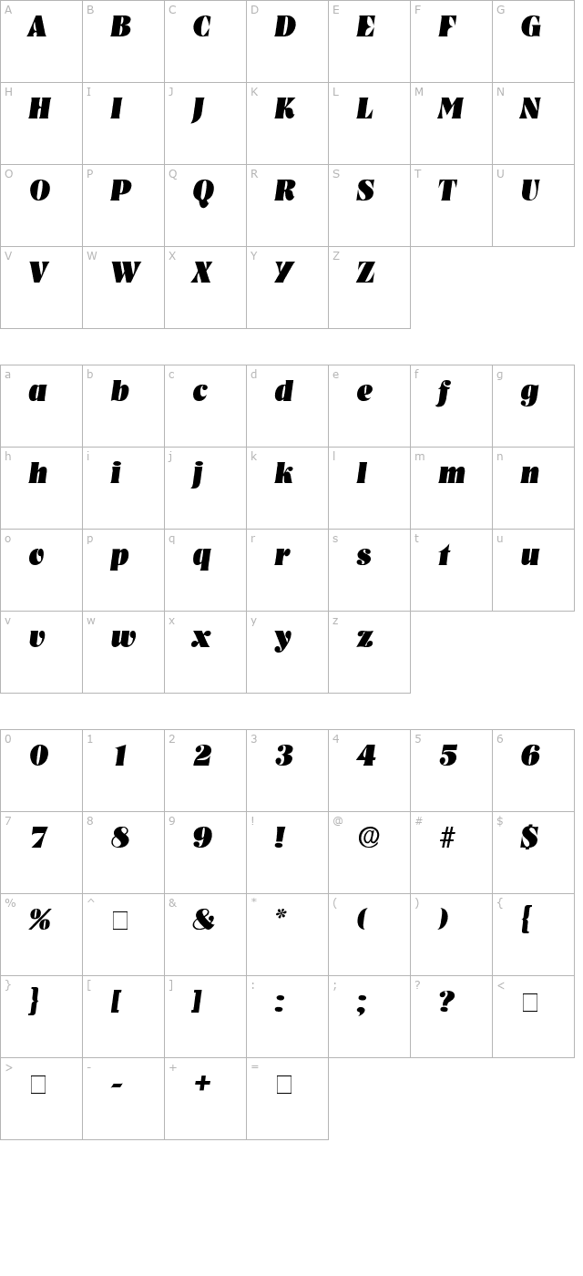 glenys-display-ssi-italic character map