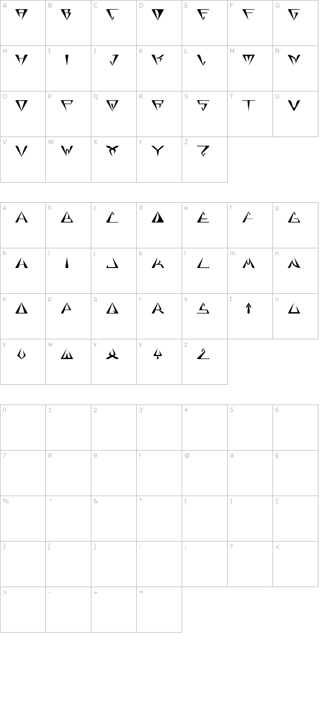 glory-bold character map