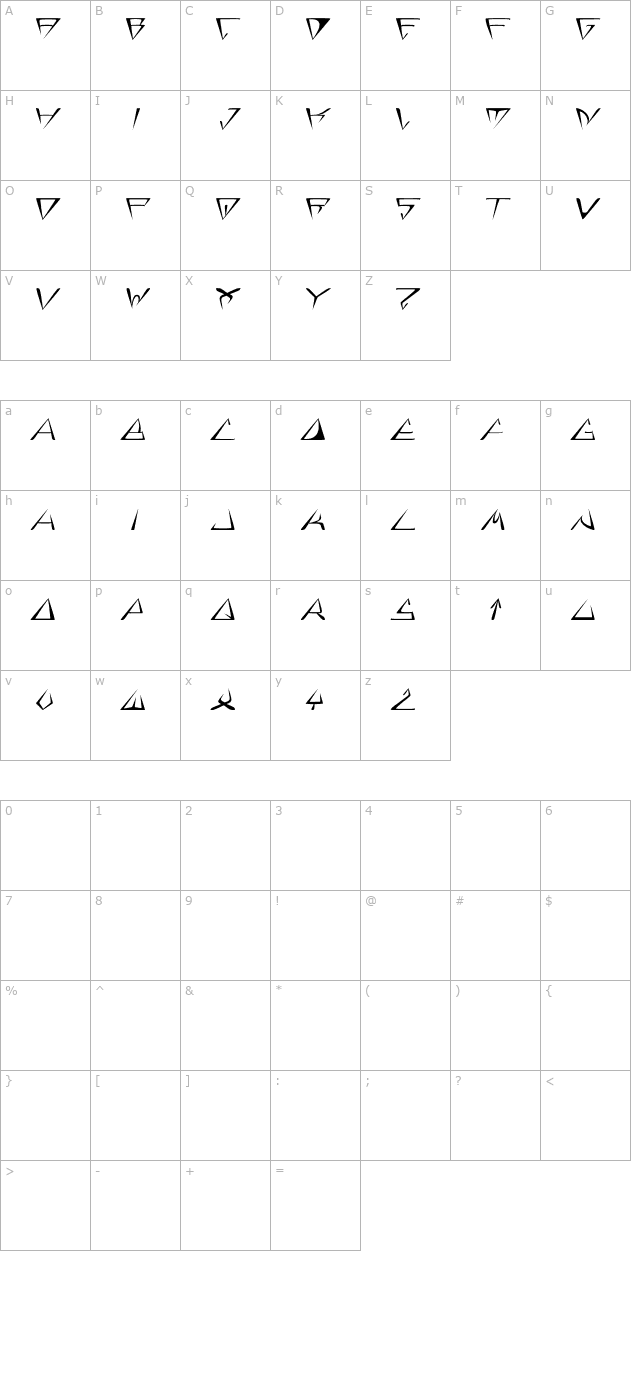 glory-italic character map