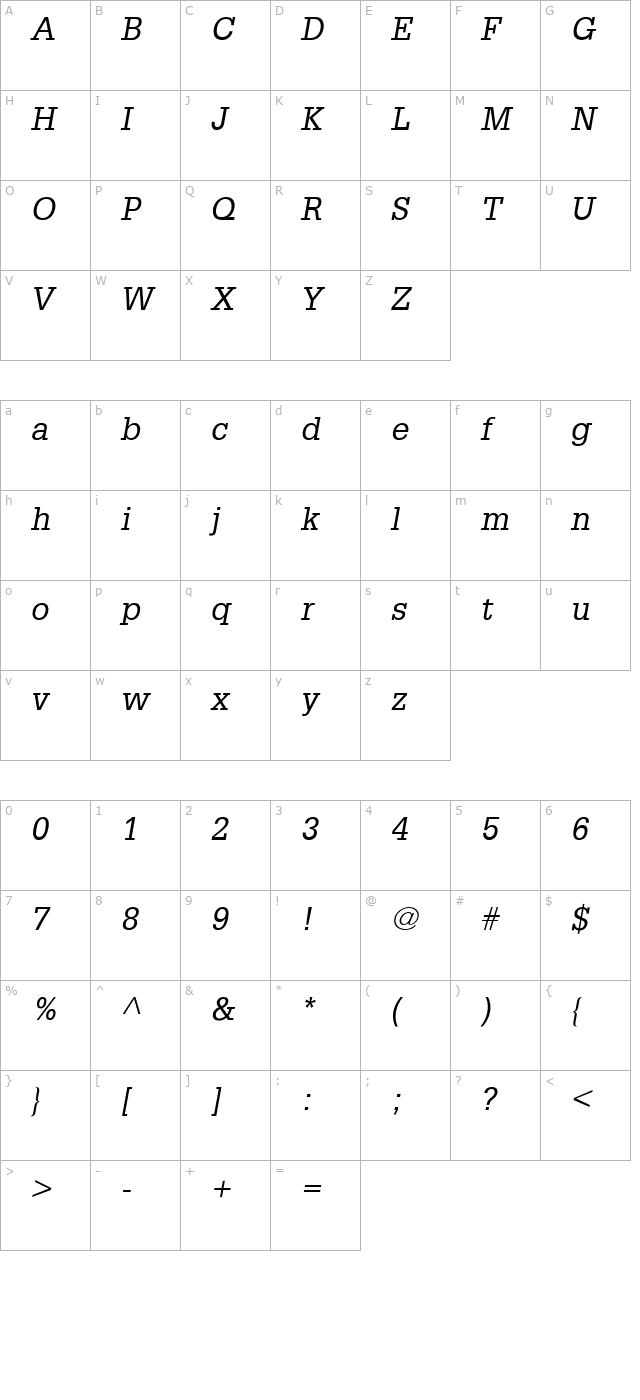 glypha55-oblique character map