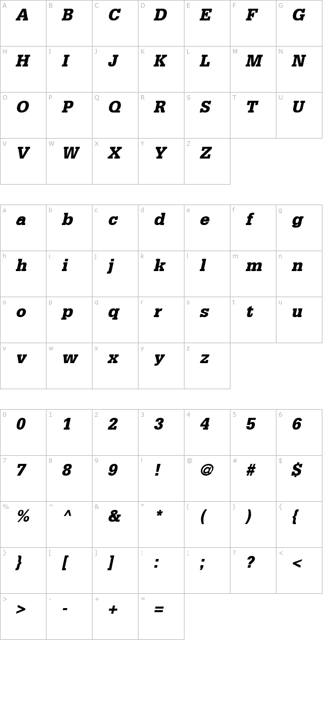 Glypha75-Black Oblique character map