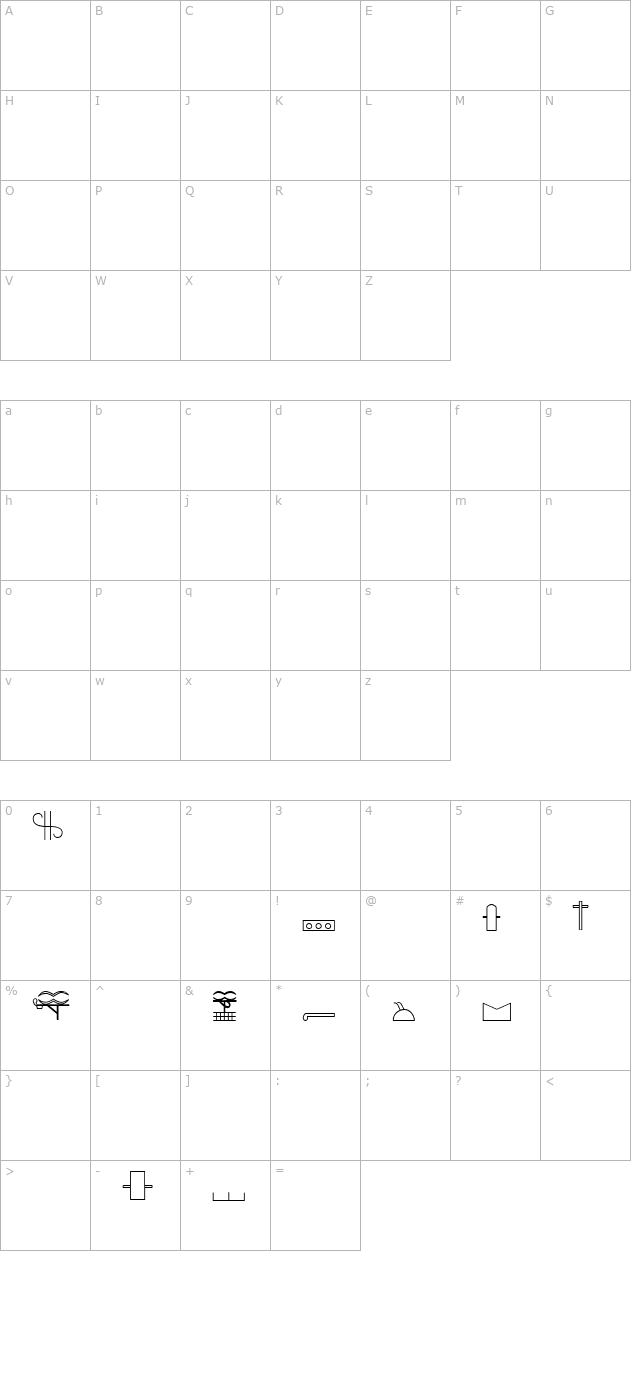 glyphextlibac-bold character map