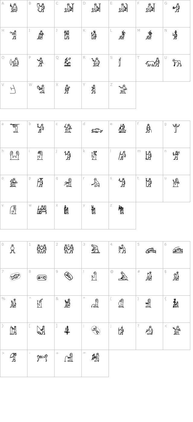 glyphextlibt-bold character map