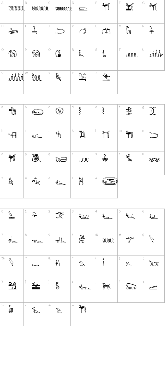 glyphextlibx-bold character map