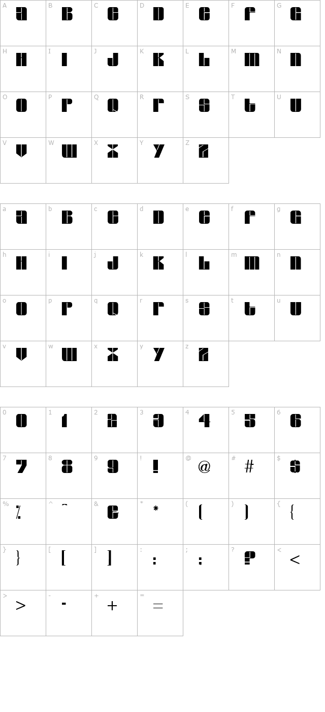 Glyphic Series Regular character map