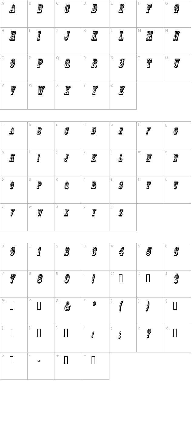 goldrushcondensed-italic character map