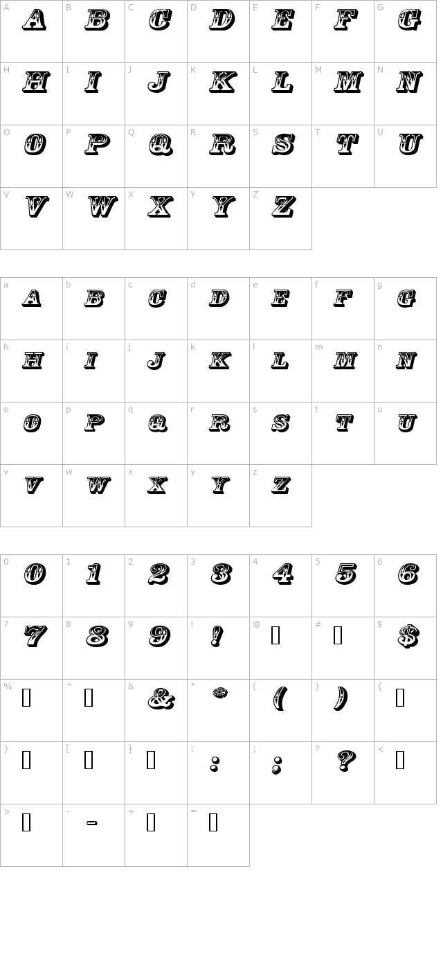 GoldRushExtended Italic character map