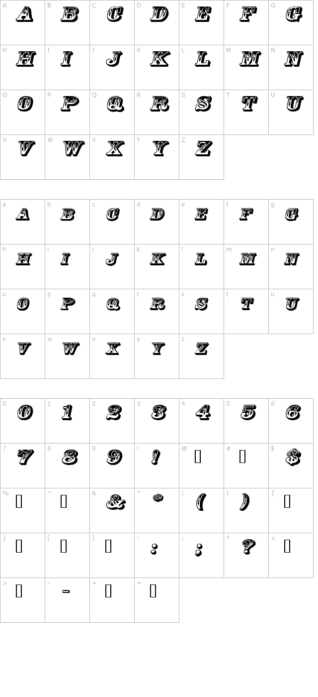 goldrushextended-italic character map