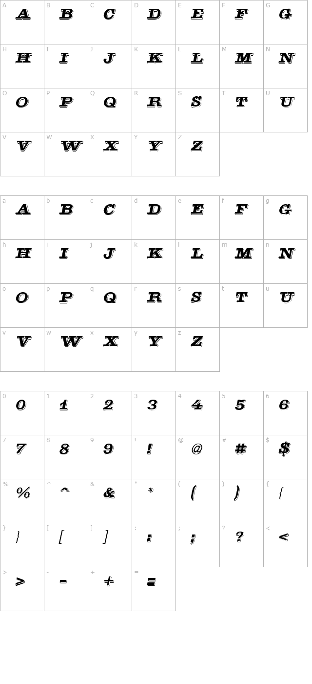 Goldstone Italic character map