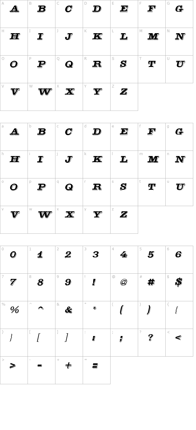 goldstone-italic character map