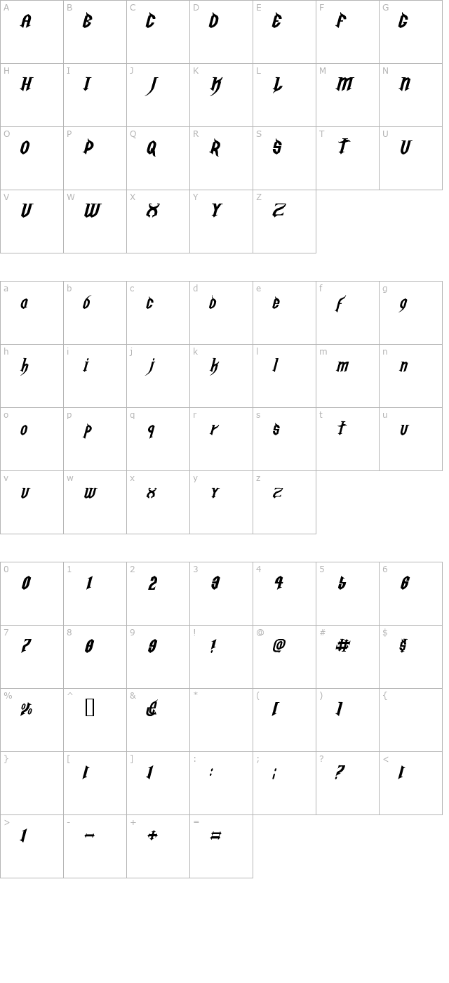 golgotha-oblique-e character map