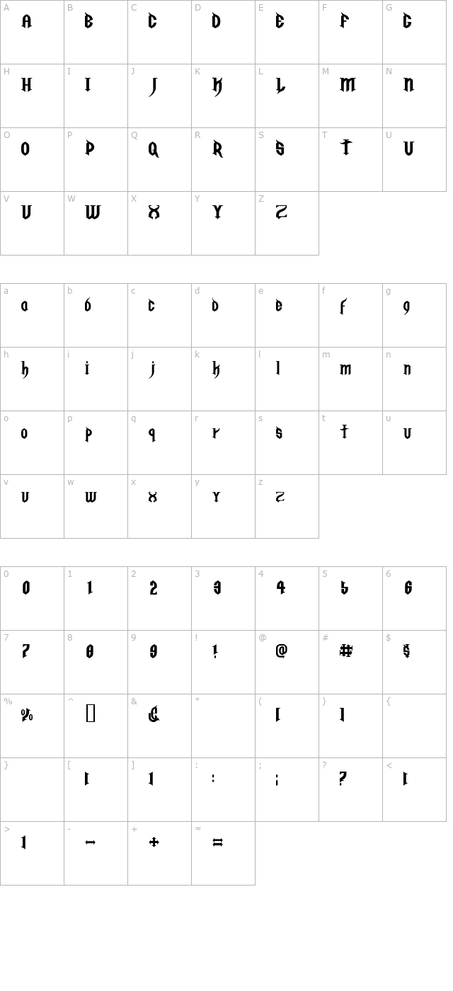 Golgotha Regular E. character map