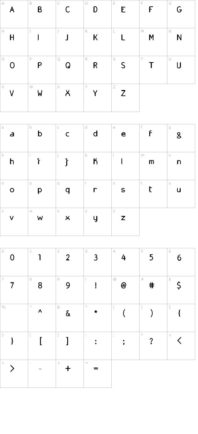 Gonza-Bold character map