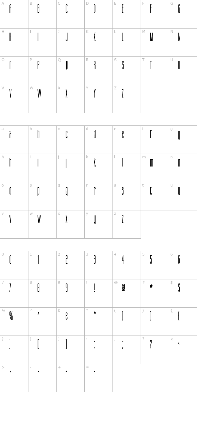 Gorgio Condensed Bold character map