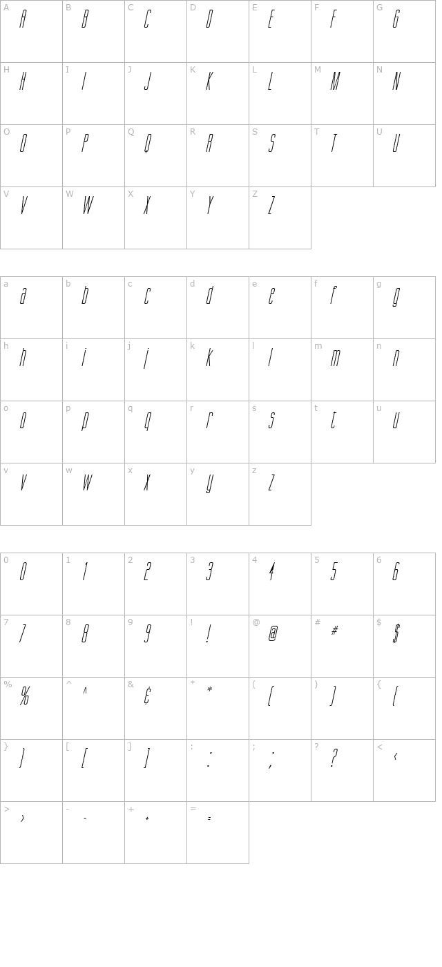 Gorgio Italic character map