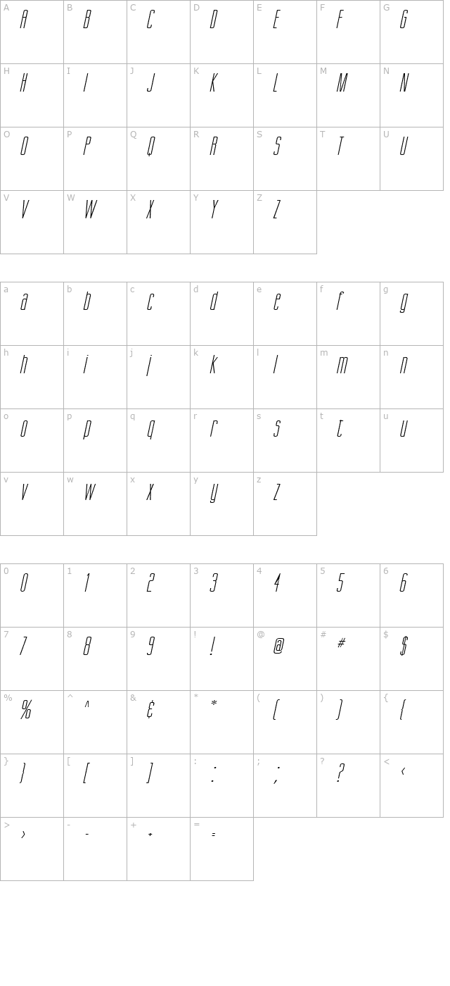 Gorgio Wide Italic character map