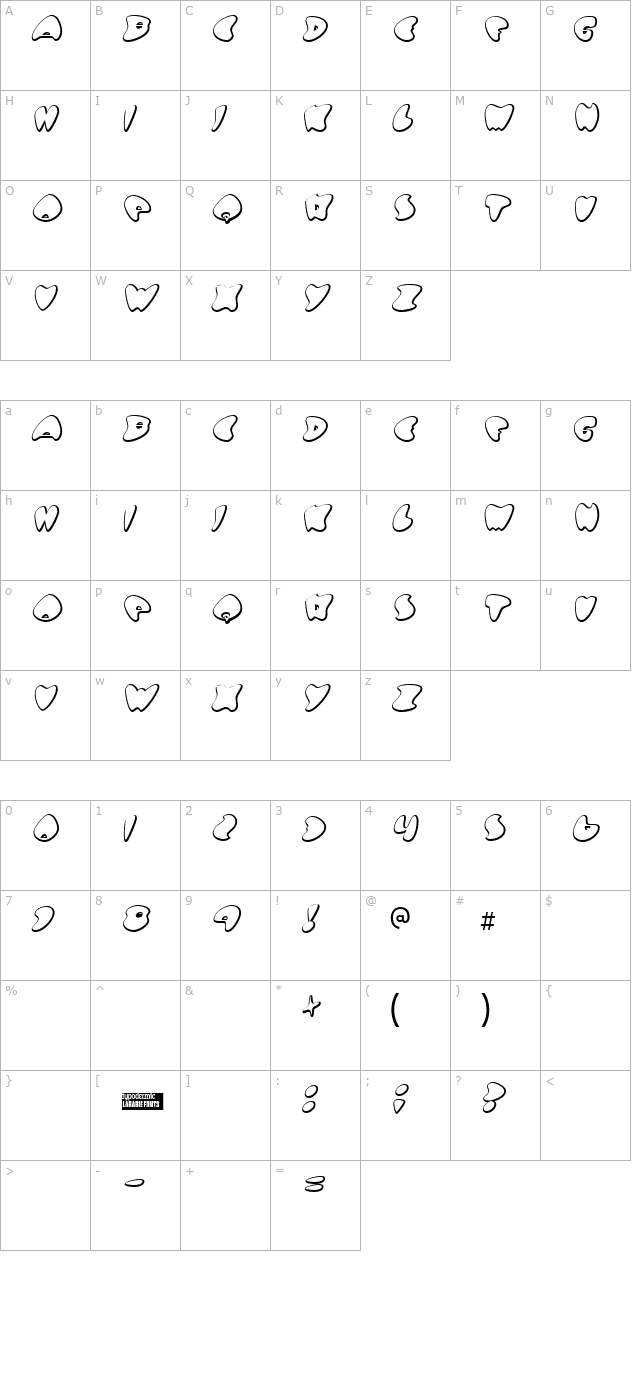 Got No Heart character map