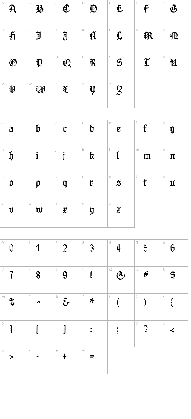 Gotenborg Fraktur character map