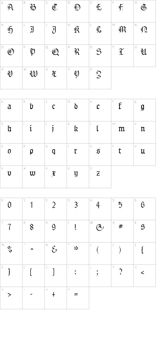 Gothenburg Regular character map