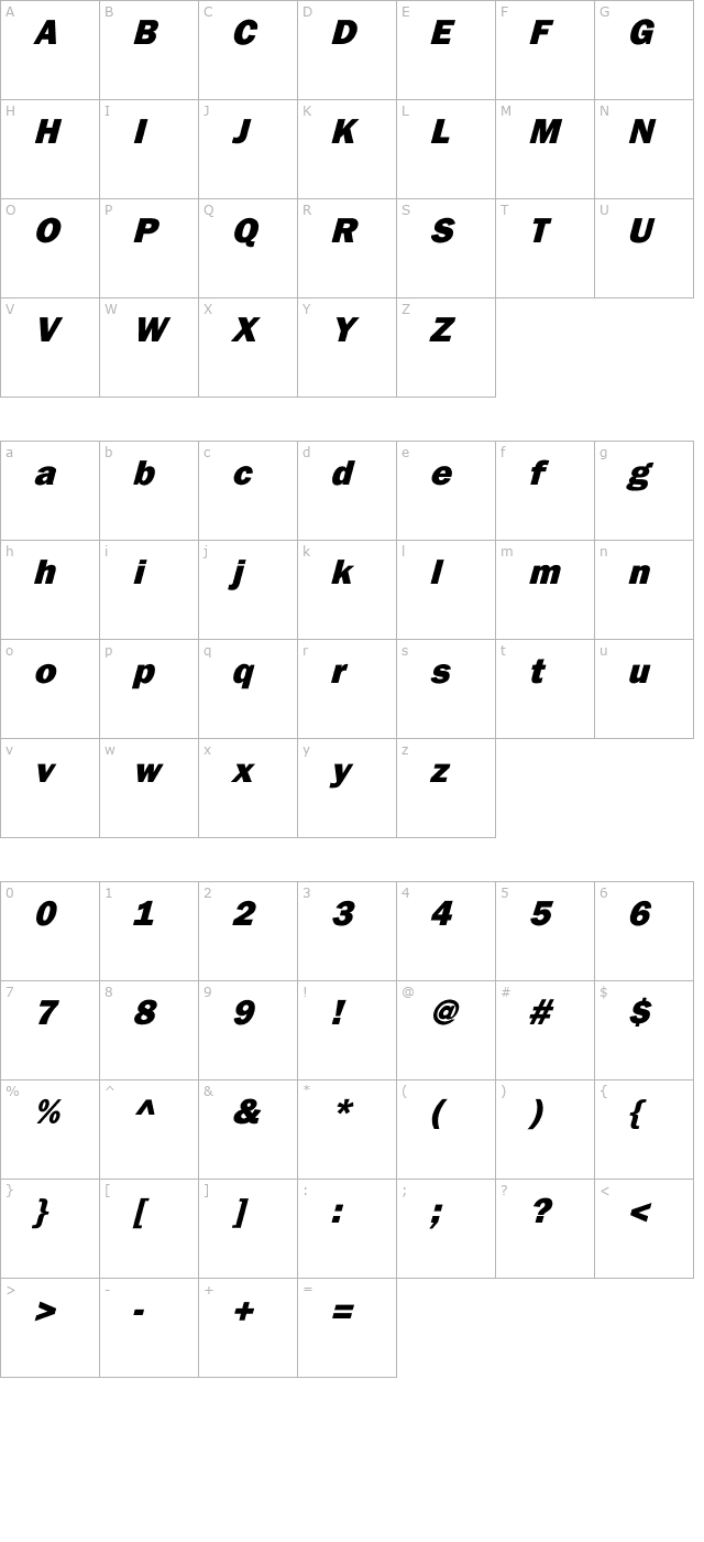 Gothhevy-Italic character map
