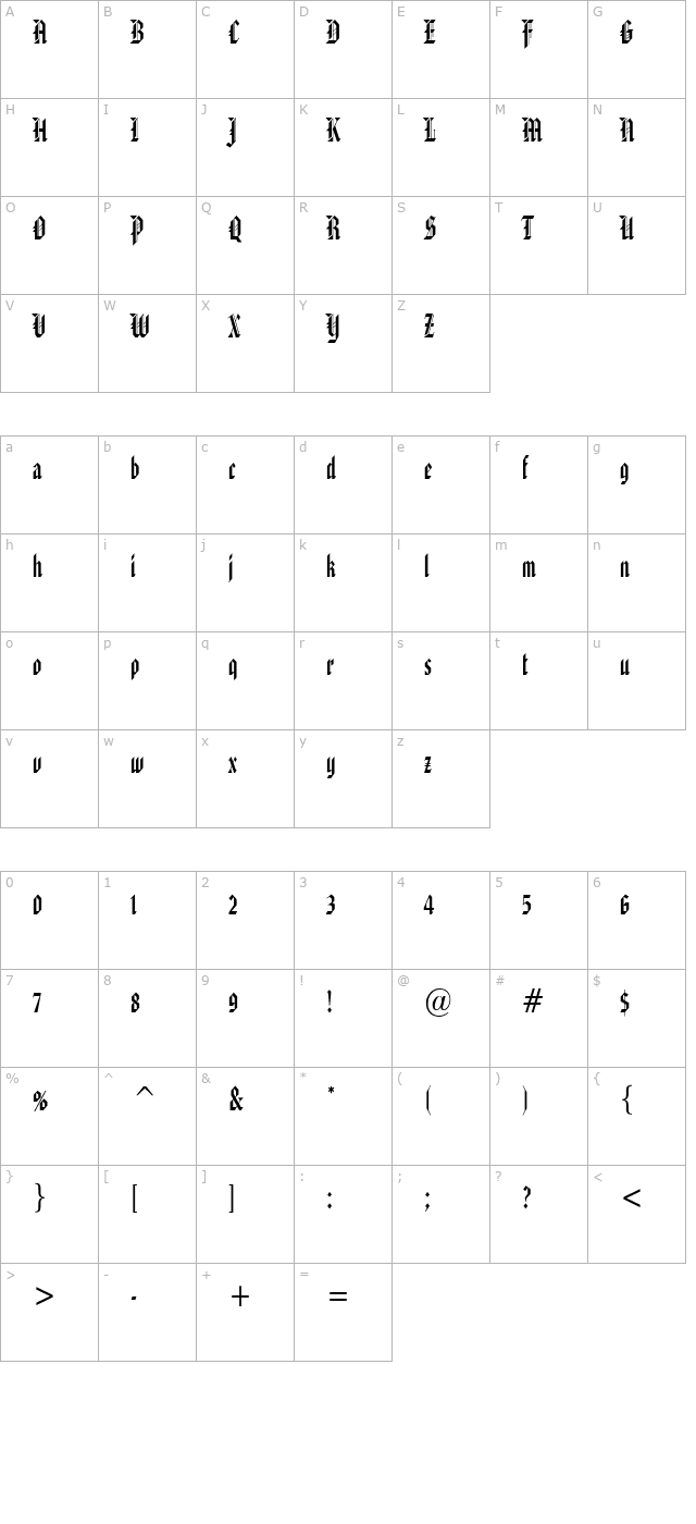 Gothic 32 Condensed Normal character map