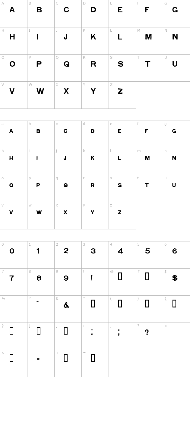 gothic-520-hplhs character map