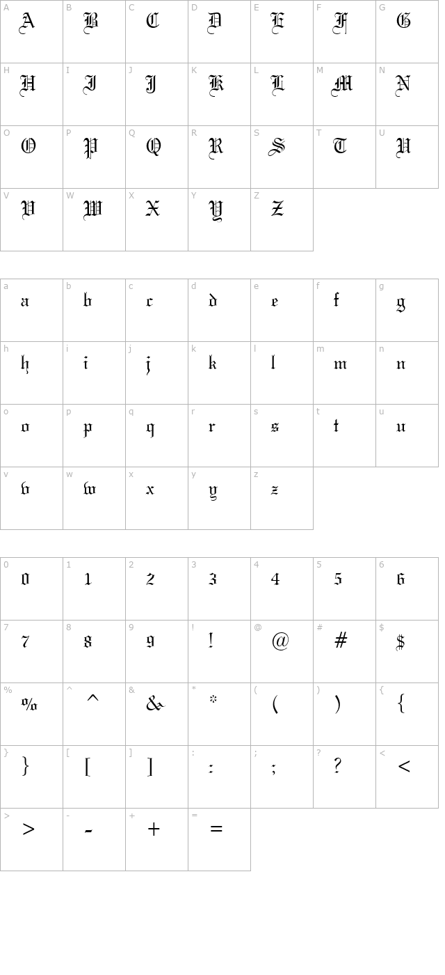 Gothic 57 Condensed Normal character map