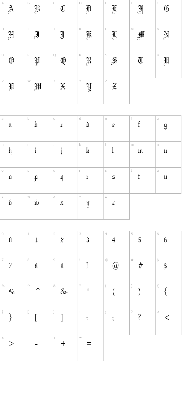Gothic 57 Thin Normal character map