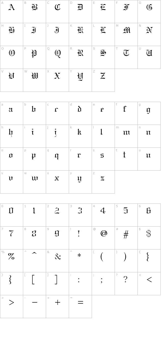 GothicE character map