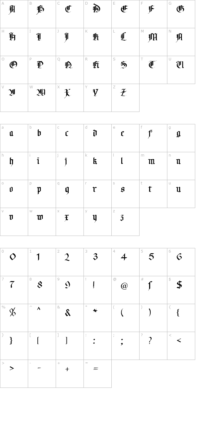 gotic-becker character map