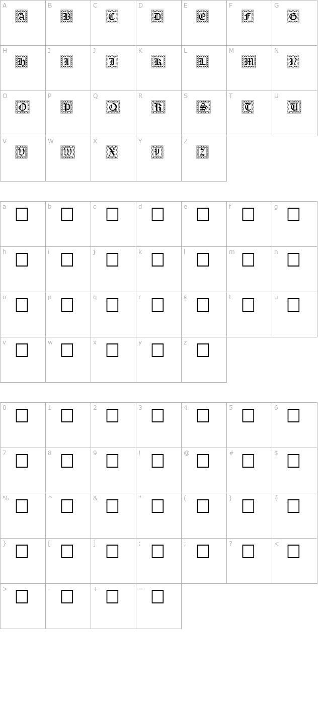 gotische-initialen character map