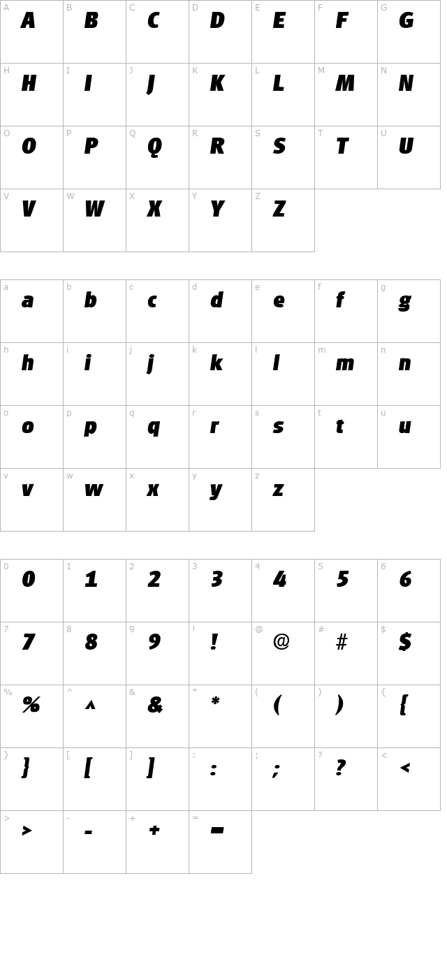 goudita-sans-heavy-sf-bold-italic character map