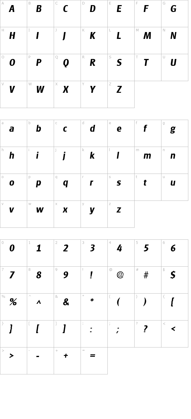 goudita-sans-sf-bold-italic character map