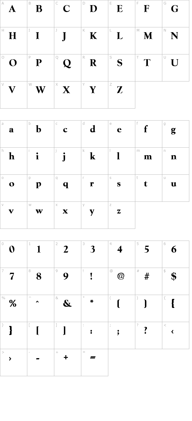 Goudx-Bold character map