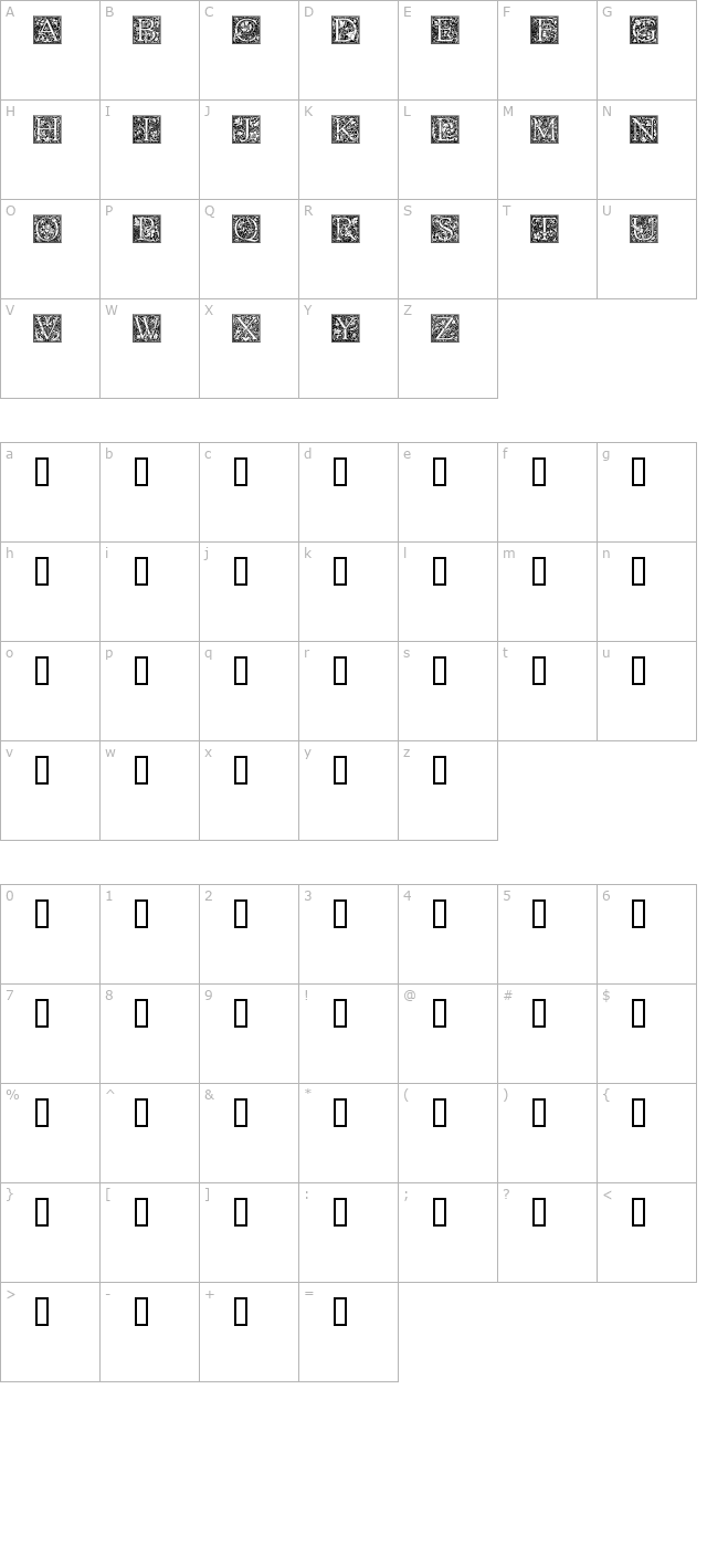 goudy-initialen character map