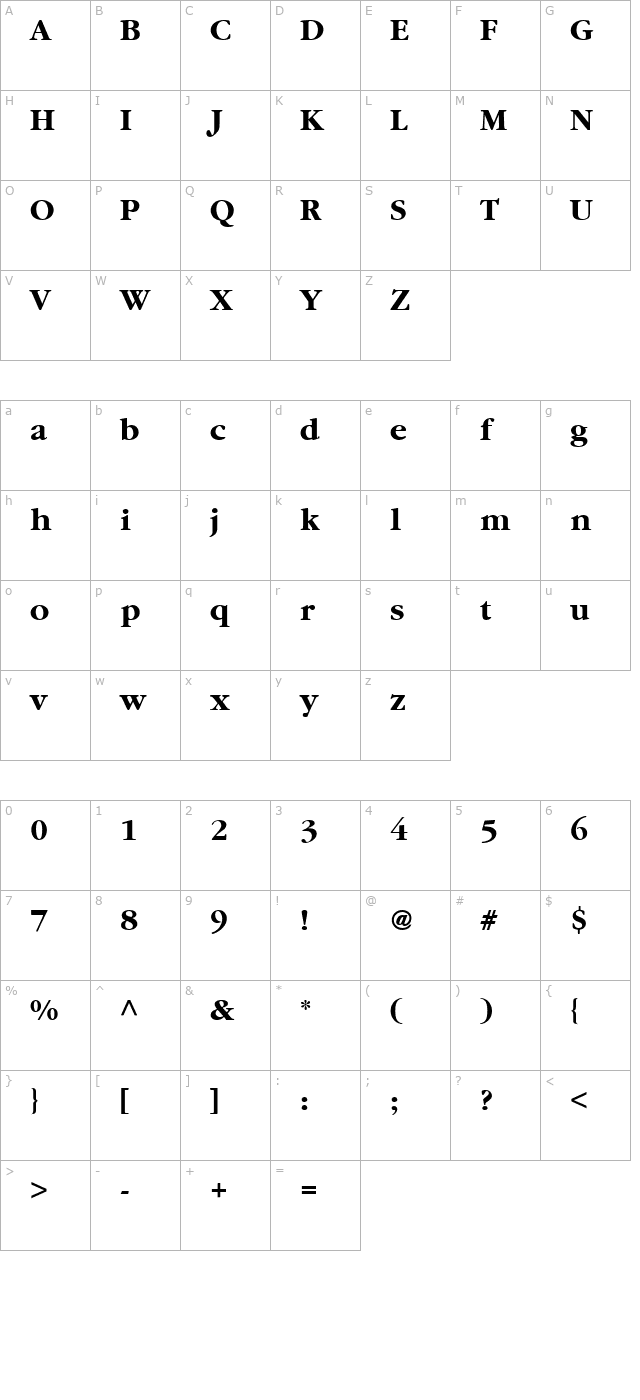 gourmand-bold character map