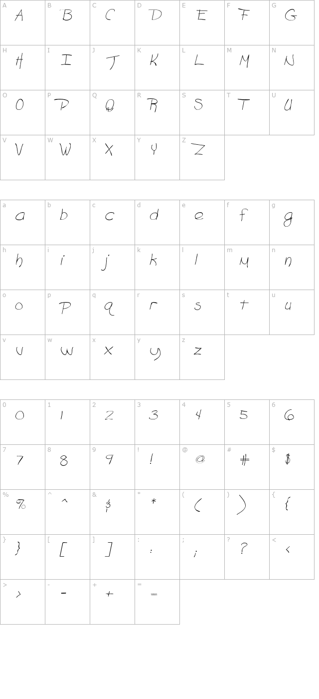 grafitti-italic character map