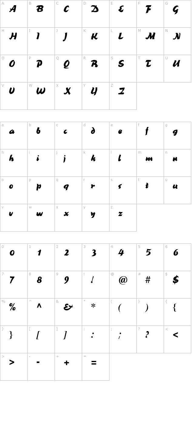 Grafitti Regular character map