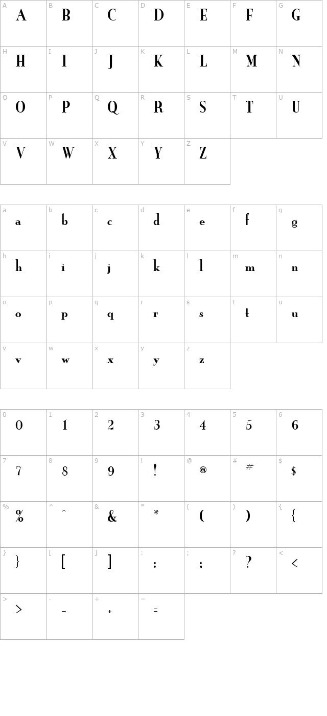 grail-new-condensed character map