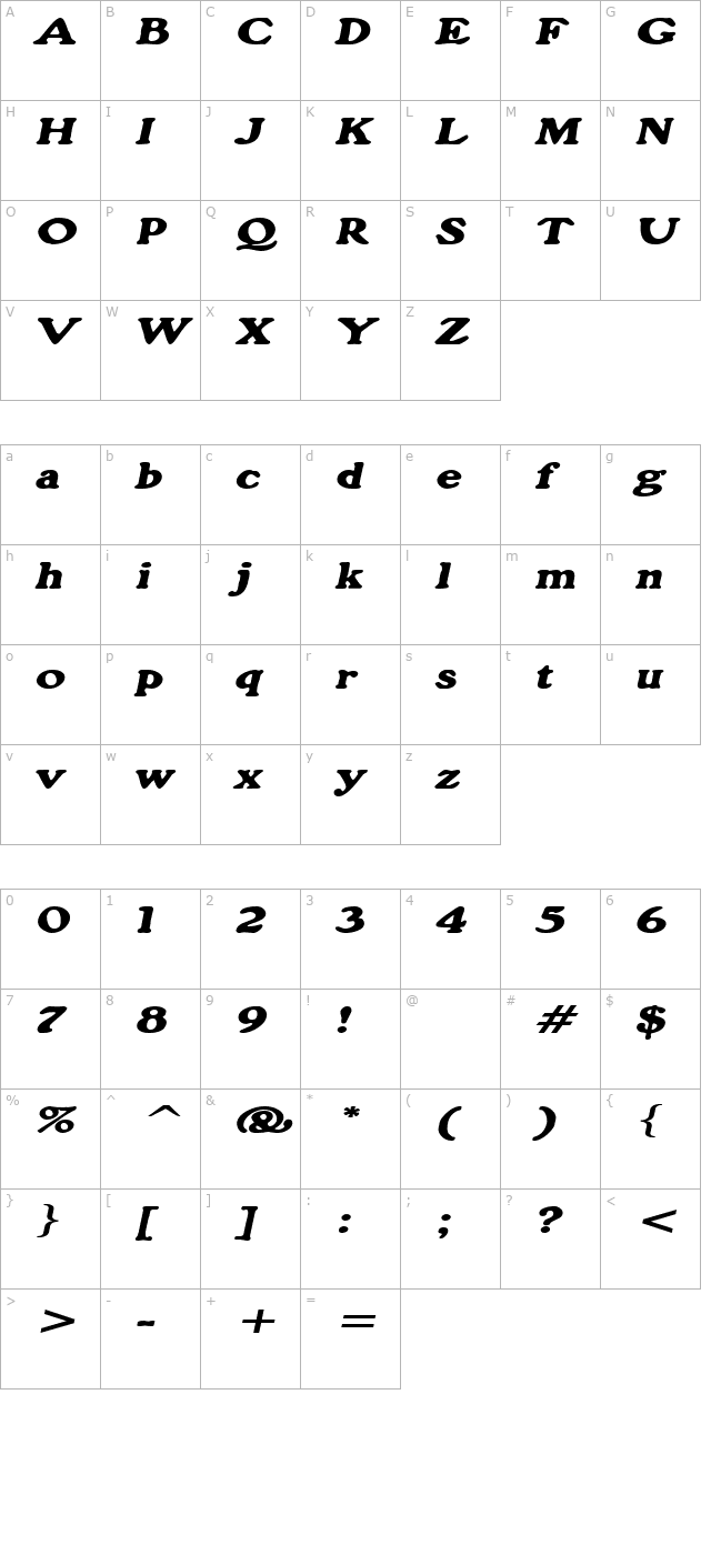 grainextended-oblique character map